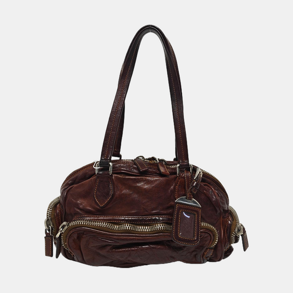 Leather Top Handle Bag Brown