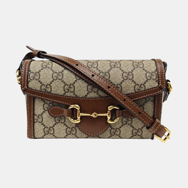 Authenticated pre-owned  Horsebit 1955 Mini Monogram Coated Canvas Beige - Shoulder Bag at Looply
