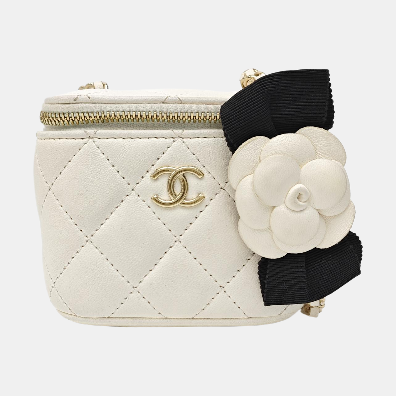 VANITY CASE Small Quilted Lambskin White