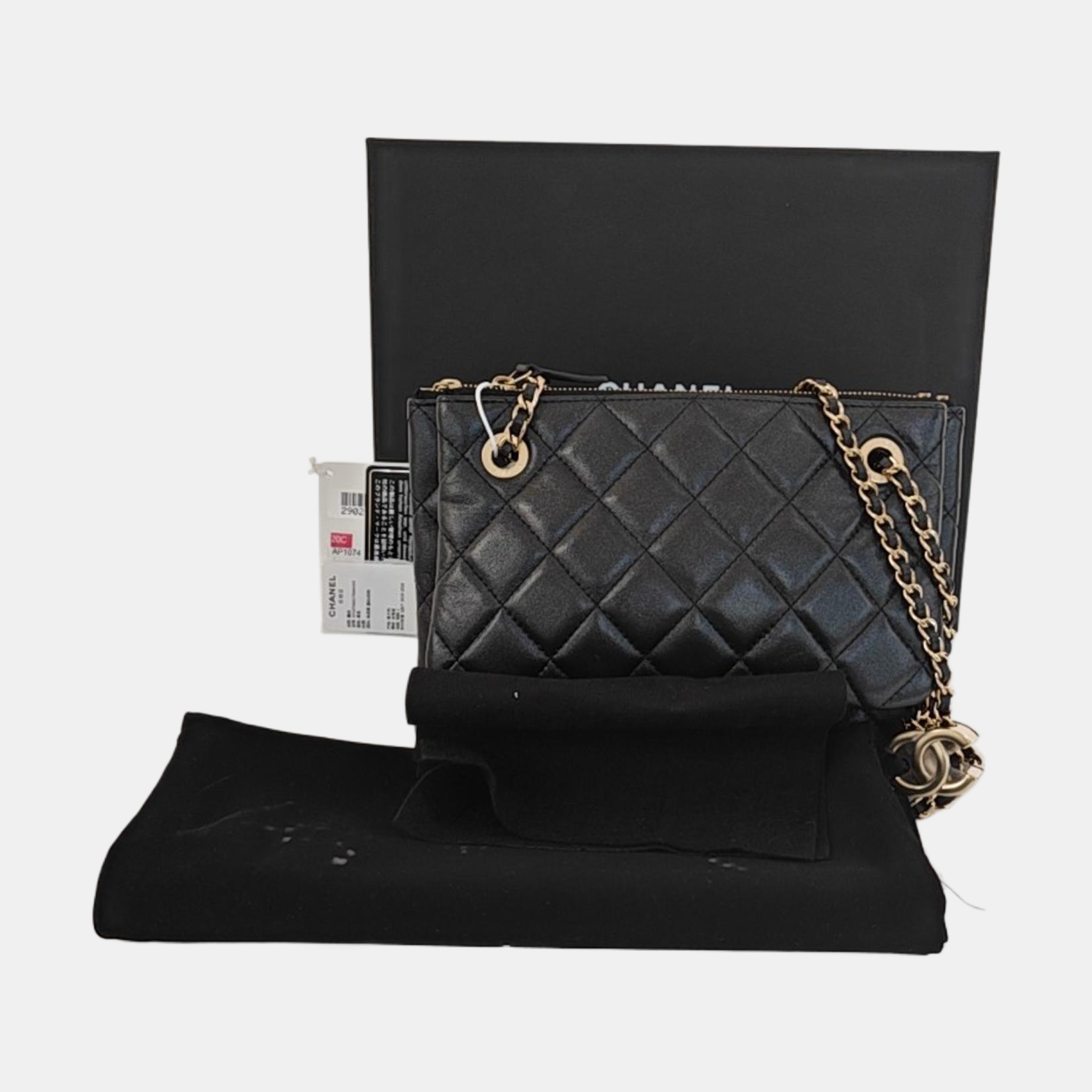 Quilted Lambskin Shoulder Bag Black