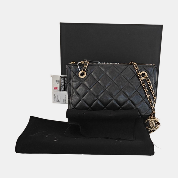 Quilted Lambskin Shoulder Bag Black