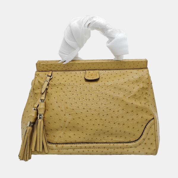 Ostrich Top Handle Bag Beige