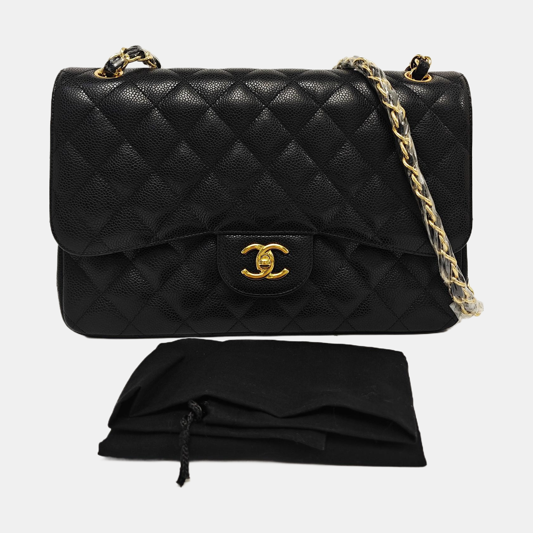 CLASSIC FLAP Jumbo Quilted Grained Calfskin Black