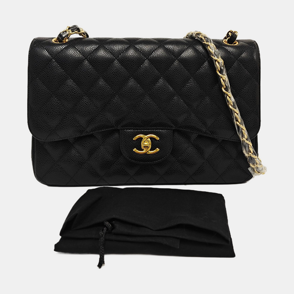CLASSIC FLAP Jumbo Quilted Grained Calfskin Black