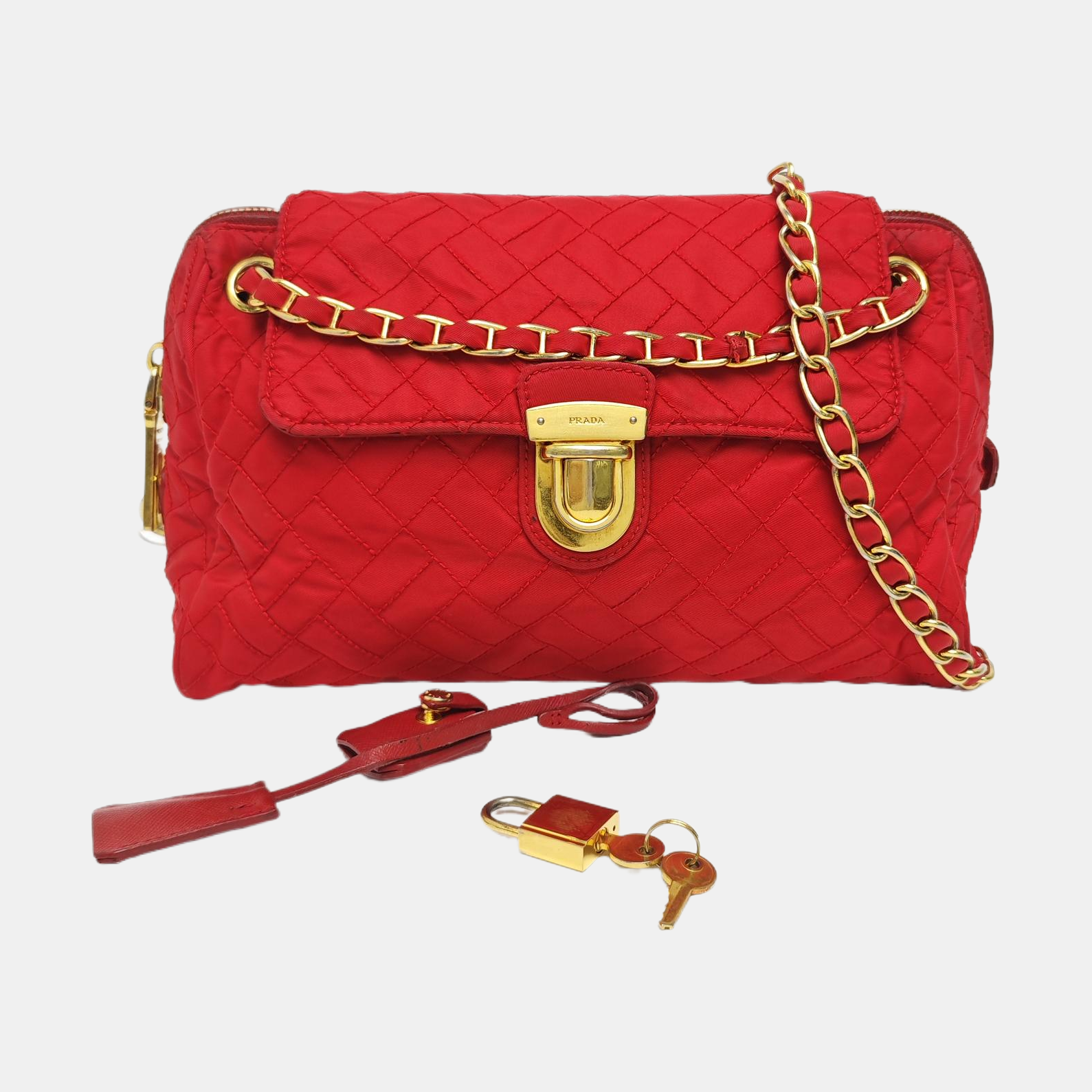 Quilted Nylon Shoulder Bag Red