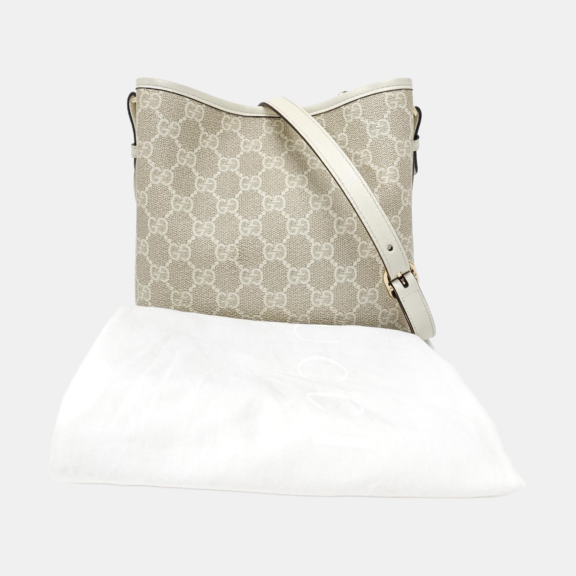 GG Emblem Small Monogram Coated Canvas Beige