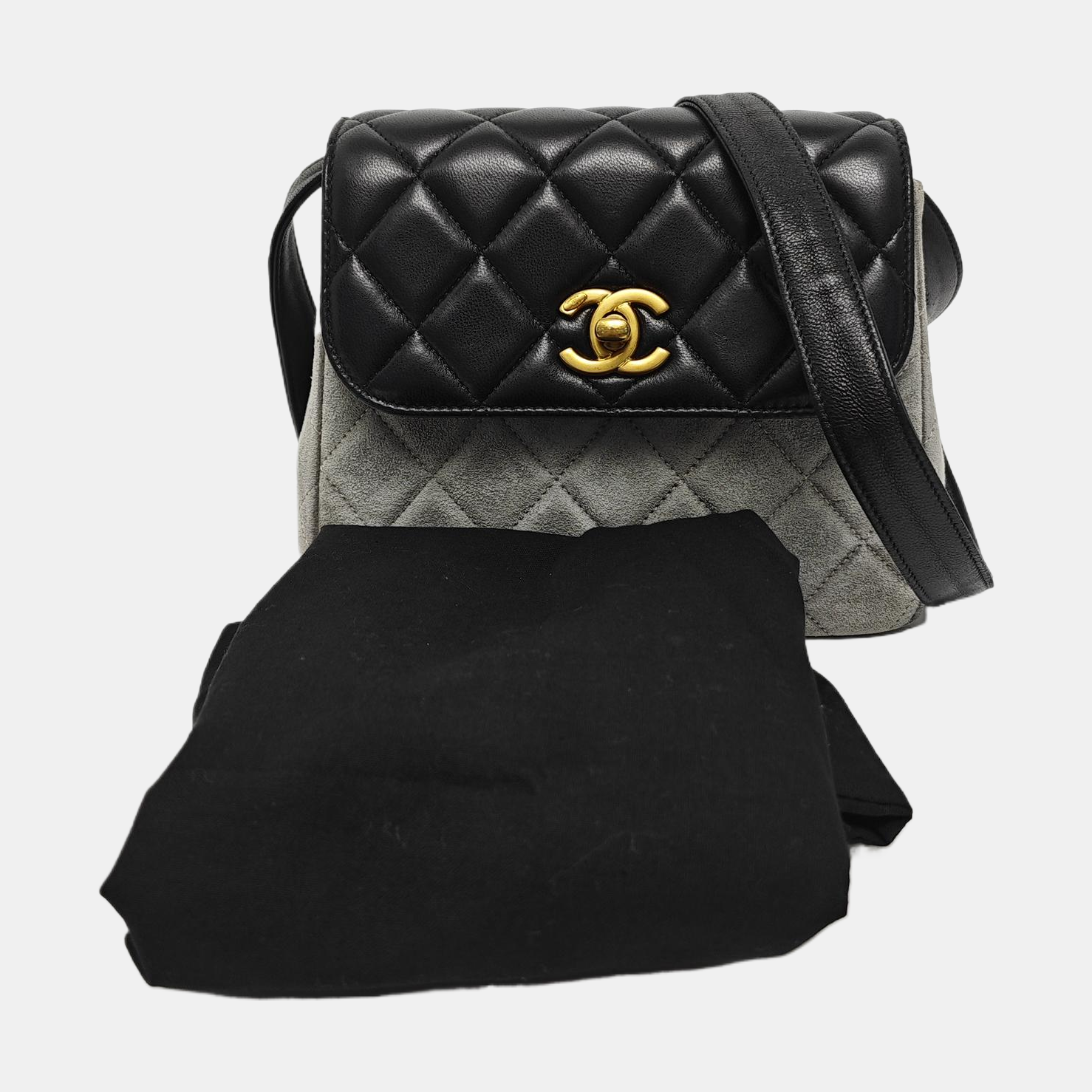 BIJOUX FLAP Quilted Suede Gray