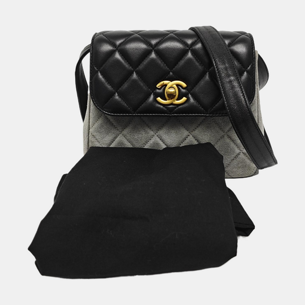 BIJOUX FLAP Quilted Suede Gray