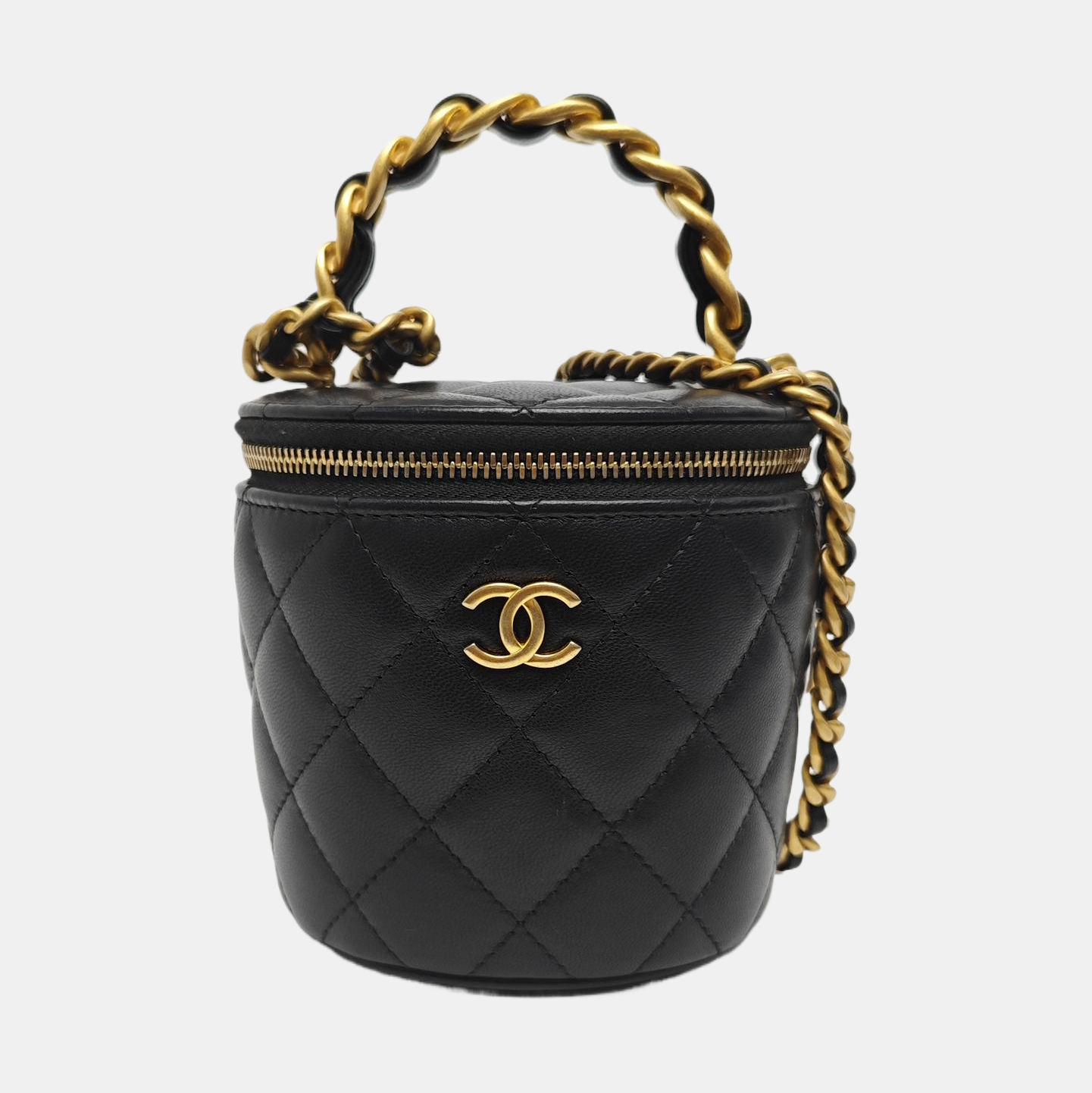 Quilted Lambskin Bucket Bag Small Black