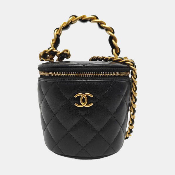 Quilted Lambskin Bucket Bag Small Black