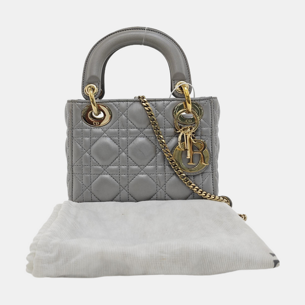 Lady Dior Mini Cannage Lambskin Gray