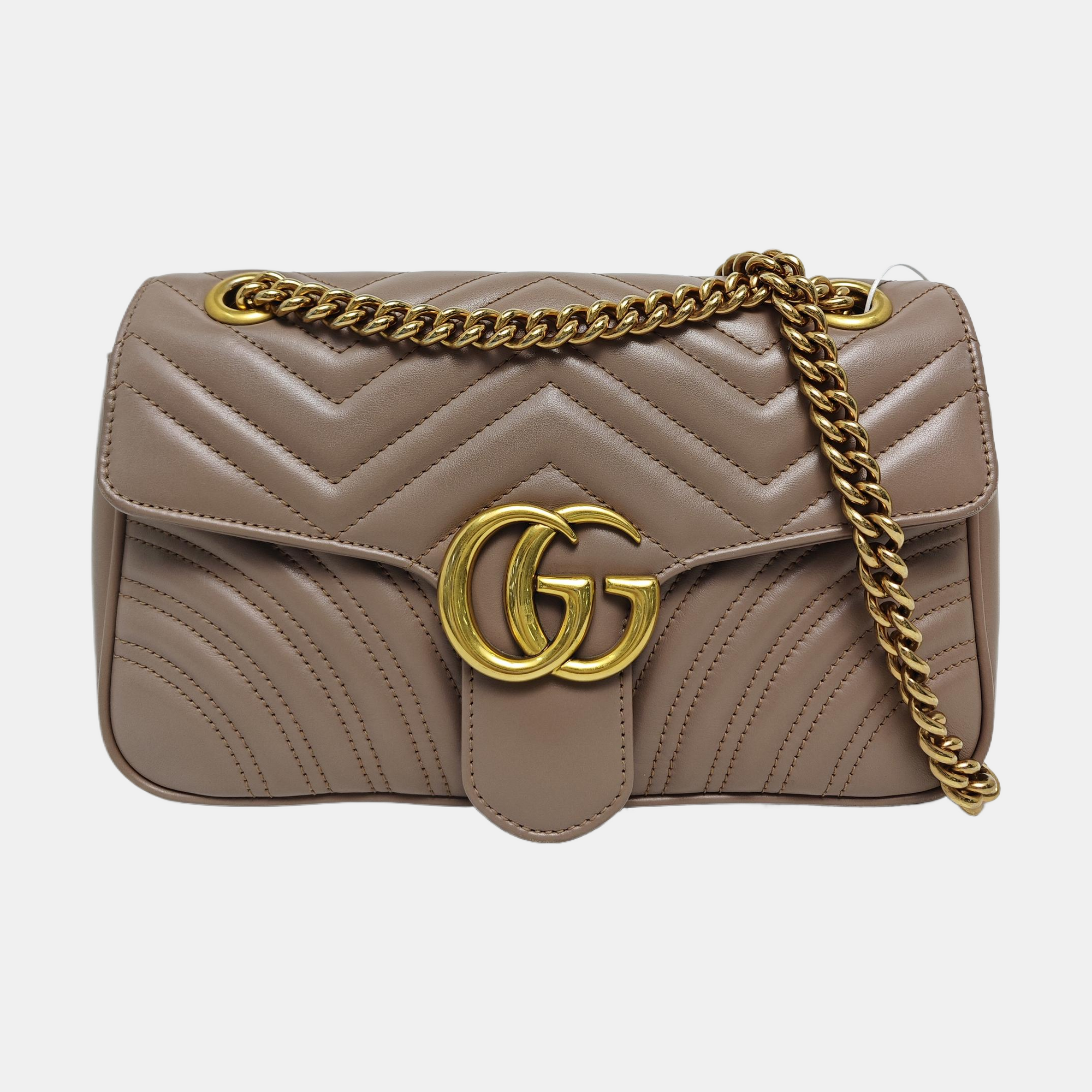 Authenticated pre-owned  GG Marmont Medium Quilted Calfskin Grey - Shoulder Bag at Looply