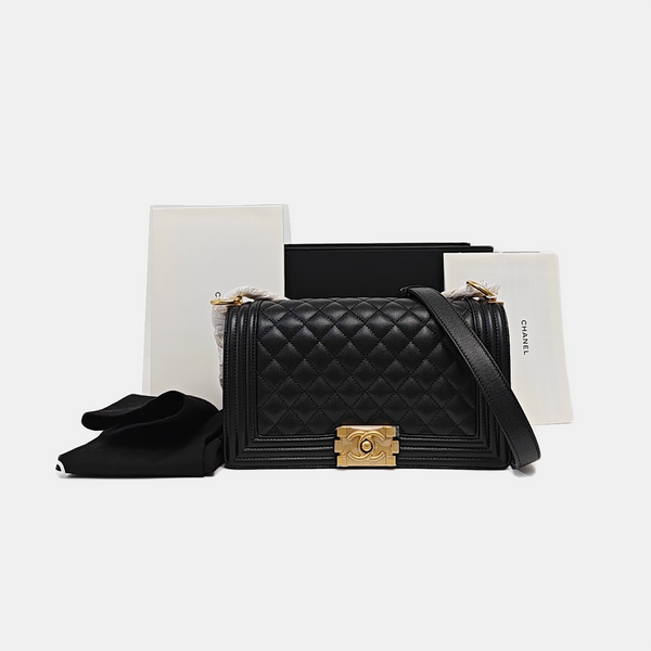 BOY CHANEL Medium Quilted Grained Calfskin Black