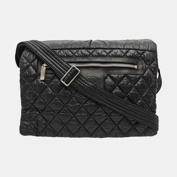 Quilted Nylon Shoulder Bag Black