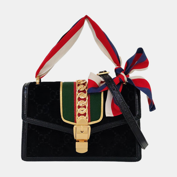 Sylvie Small Monogram Velvet Black