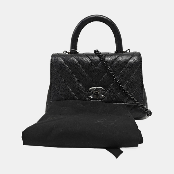COCO HANDLE Mini Chevron Grained Calfskin Black