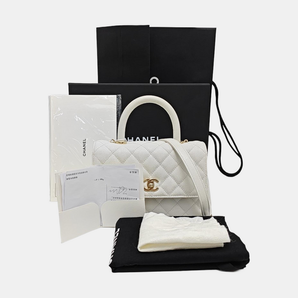 COCO HANDLE Small Quilted Grained Calfskin White