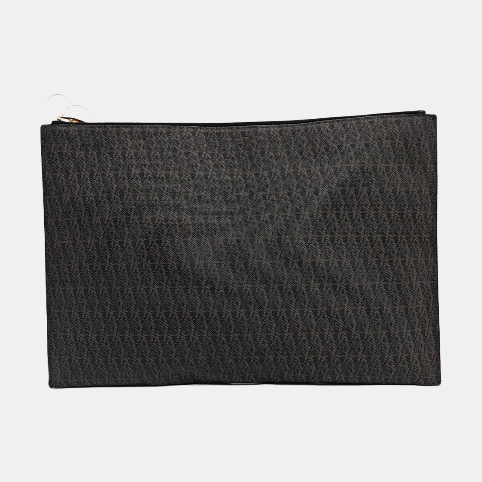 Coated Canvas Clutch Brown