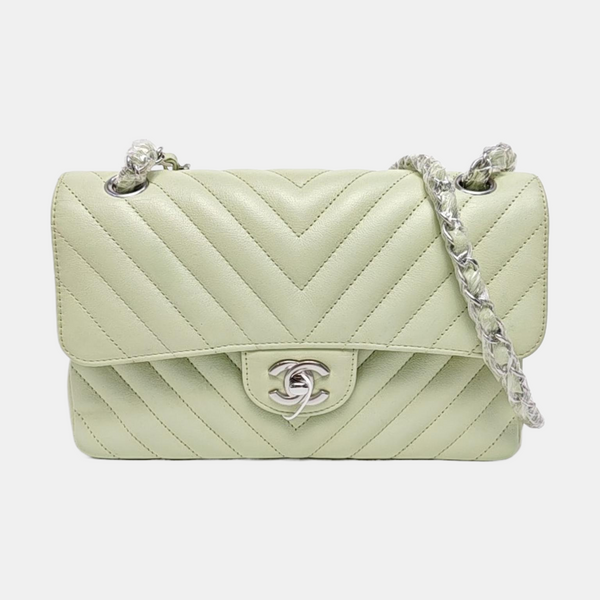 CLASSIC FLAP Small Chevron Calfskin Green