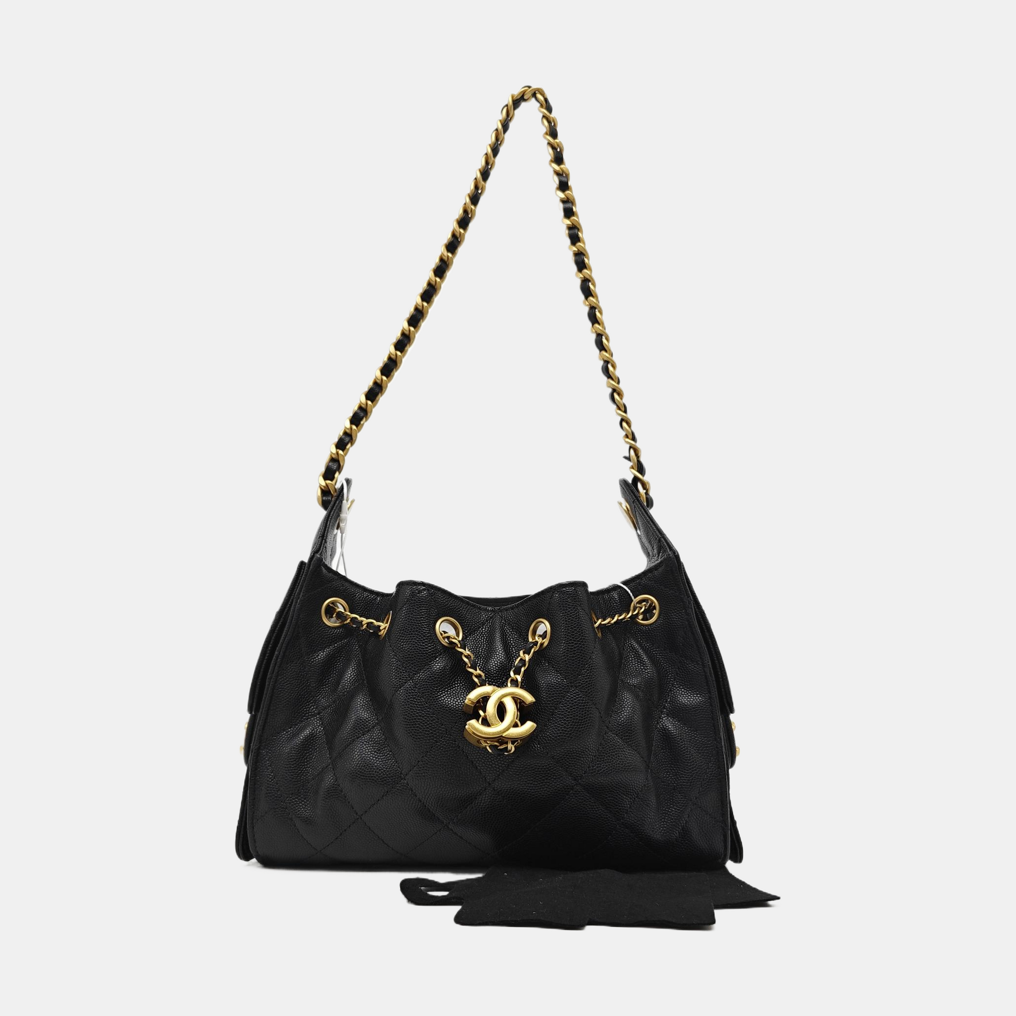 CHANEL 25 Mini Quilted Grained Calfskin Black
