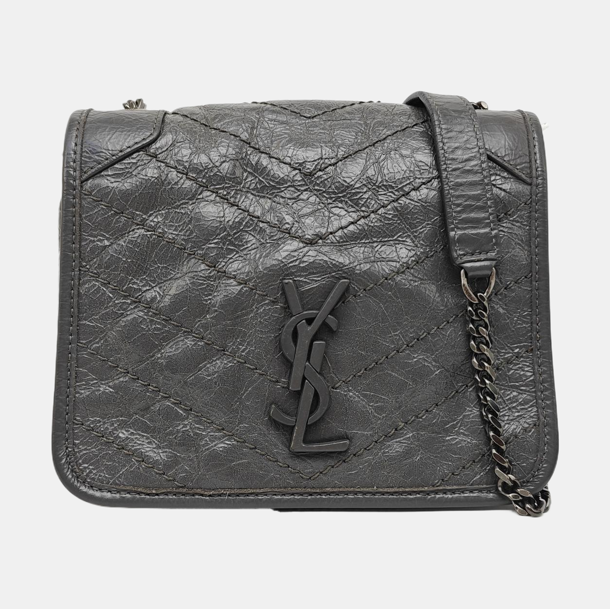NIKI Mini Chevron Calfskin Gray