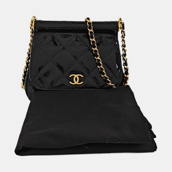 Quilted Patent Leather Crossbody Bag Black