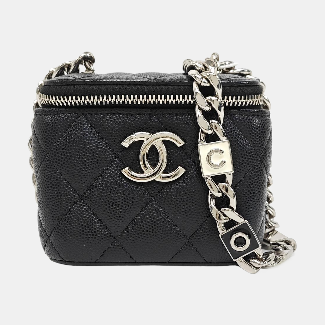 Quilted Grained Calfskin Shoulder Bag Black