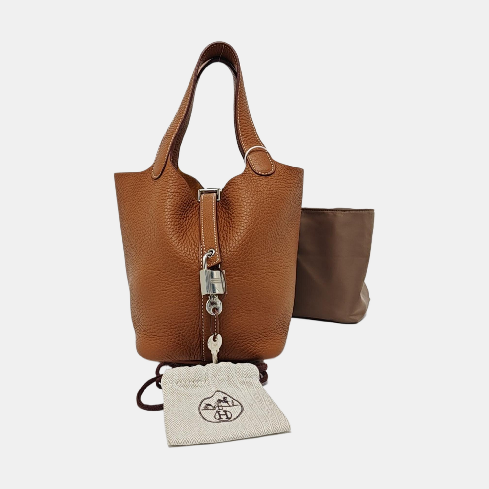 Authenticated pre-owned  Picotin Lock 18 Clemence Brown - Bucket Bag at Looply