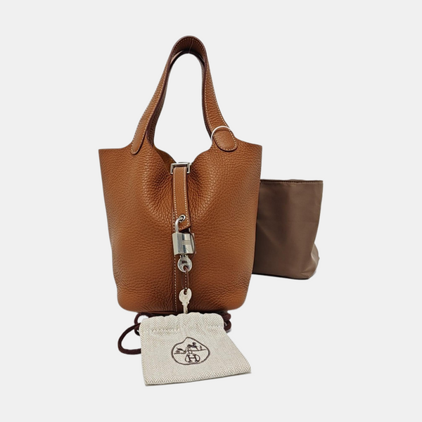 Authenticated pre-owned  Picotin Lock 18 Clemence Brown - Bucket Bag at Looply