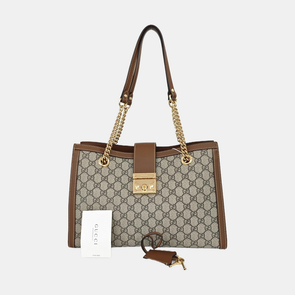 Padlock Medium Monogram Coated Canvas Beige