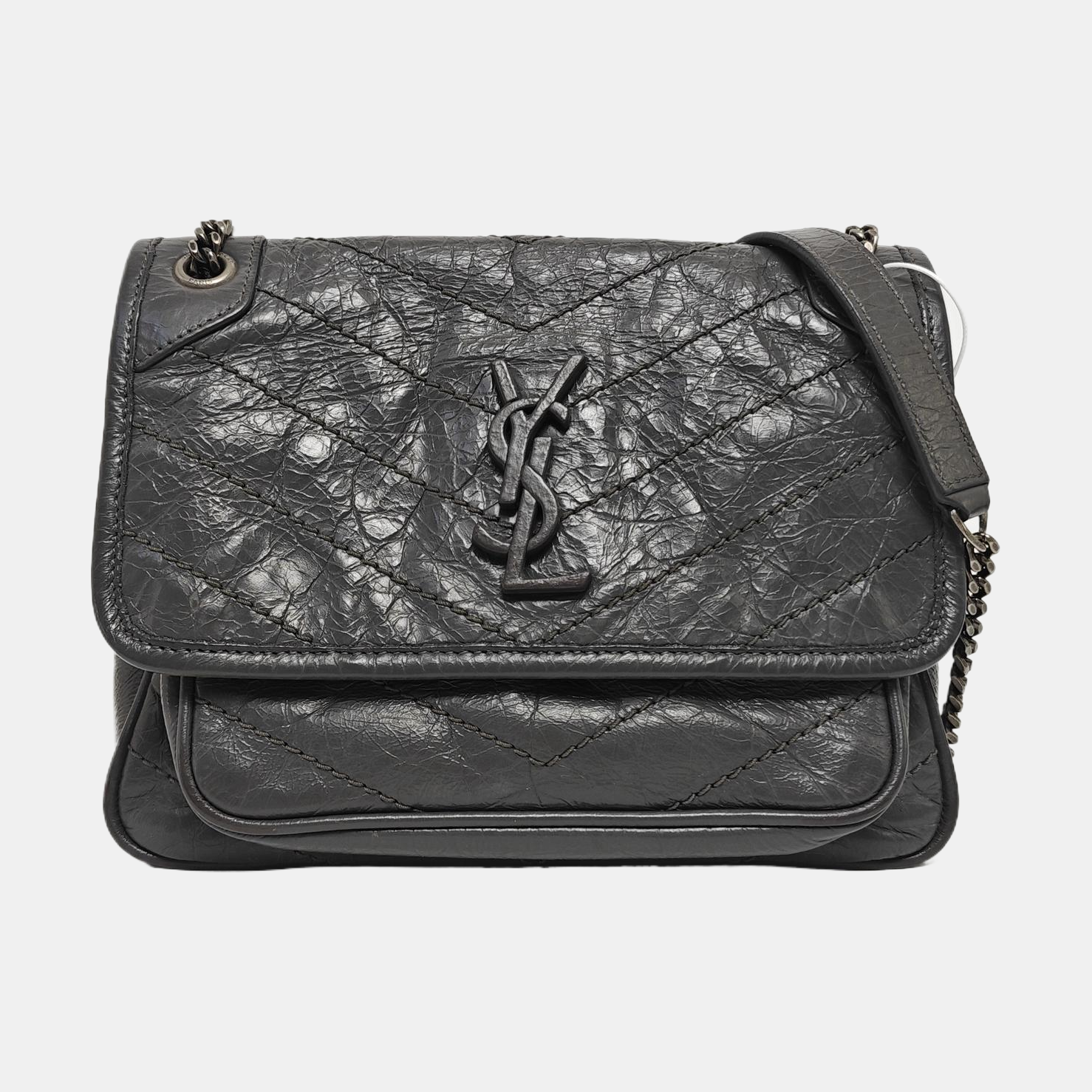 NIKI Small Chevron Calfskin Gray