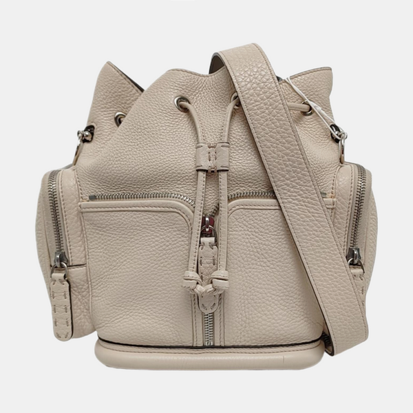 Authenticated pre-owned  Mon Tresor Calfskin Beige - Bucket Bag at Looply
