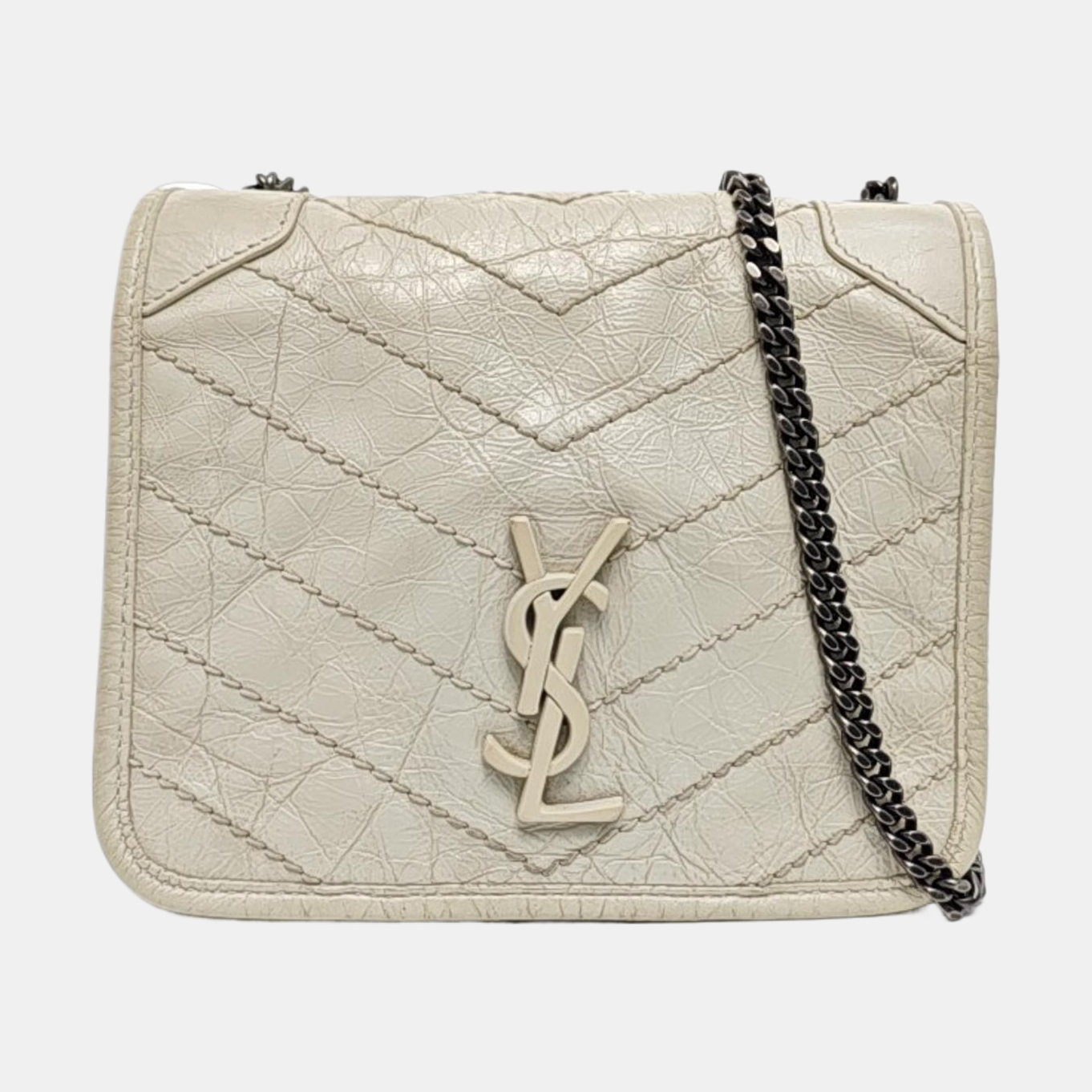 NIKI Mini Chevron, Piel de becerro acolchada Blanca
