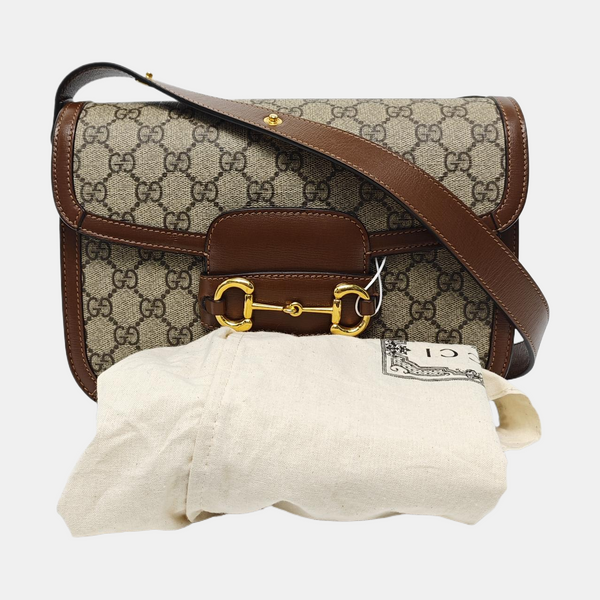 Horsebit 1955 Medium Monogram Coated Canvas Beige