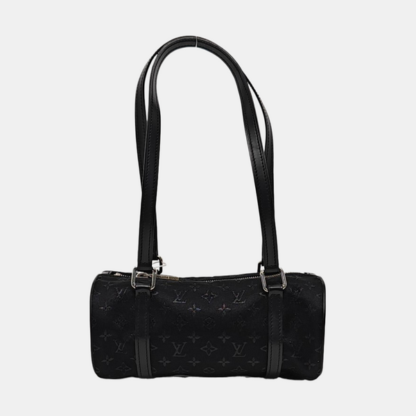 Authenticated pre-owned  PAPILLON 19 Monogram Silk Satin Black - Top Handle Bag at Looply