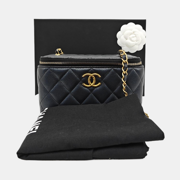 VANITY CASE Small Quilted Grained Calfskin Black