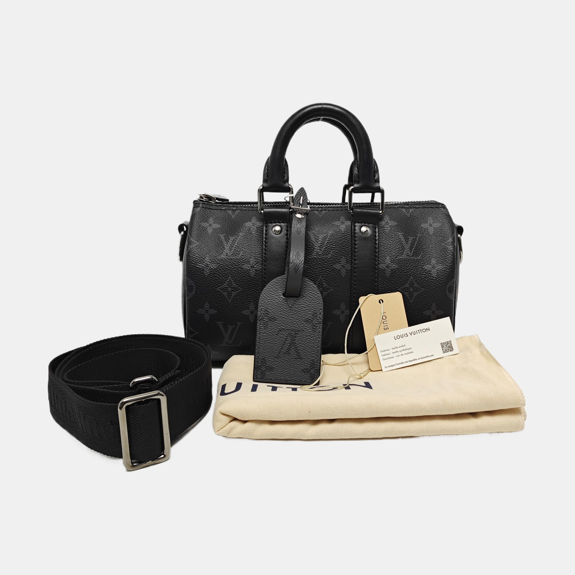 KEEPALL 25 Monogram Coated Canvas Black