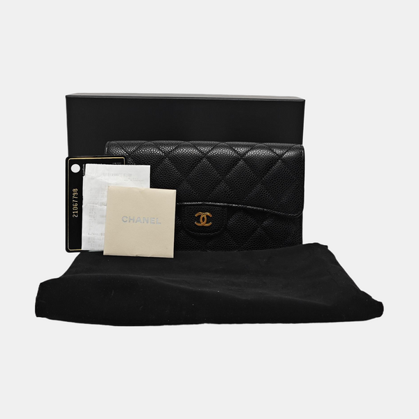 Quilted Grained Calfskin Wallet Black