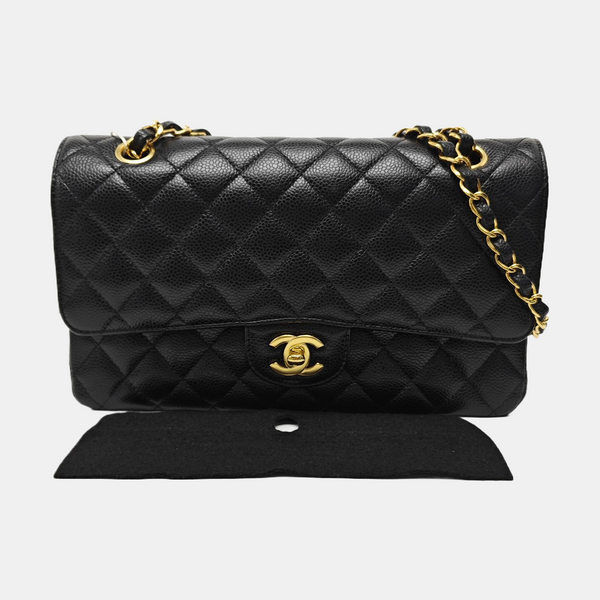 CLASSIC FLAP Medium Quilted Grained Calfskin Black