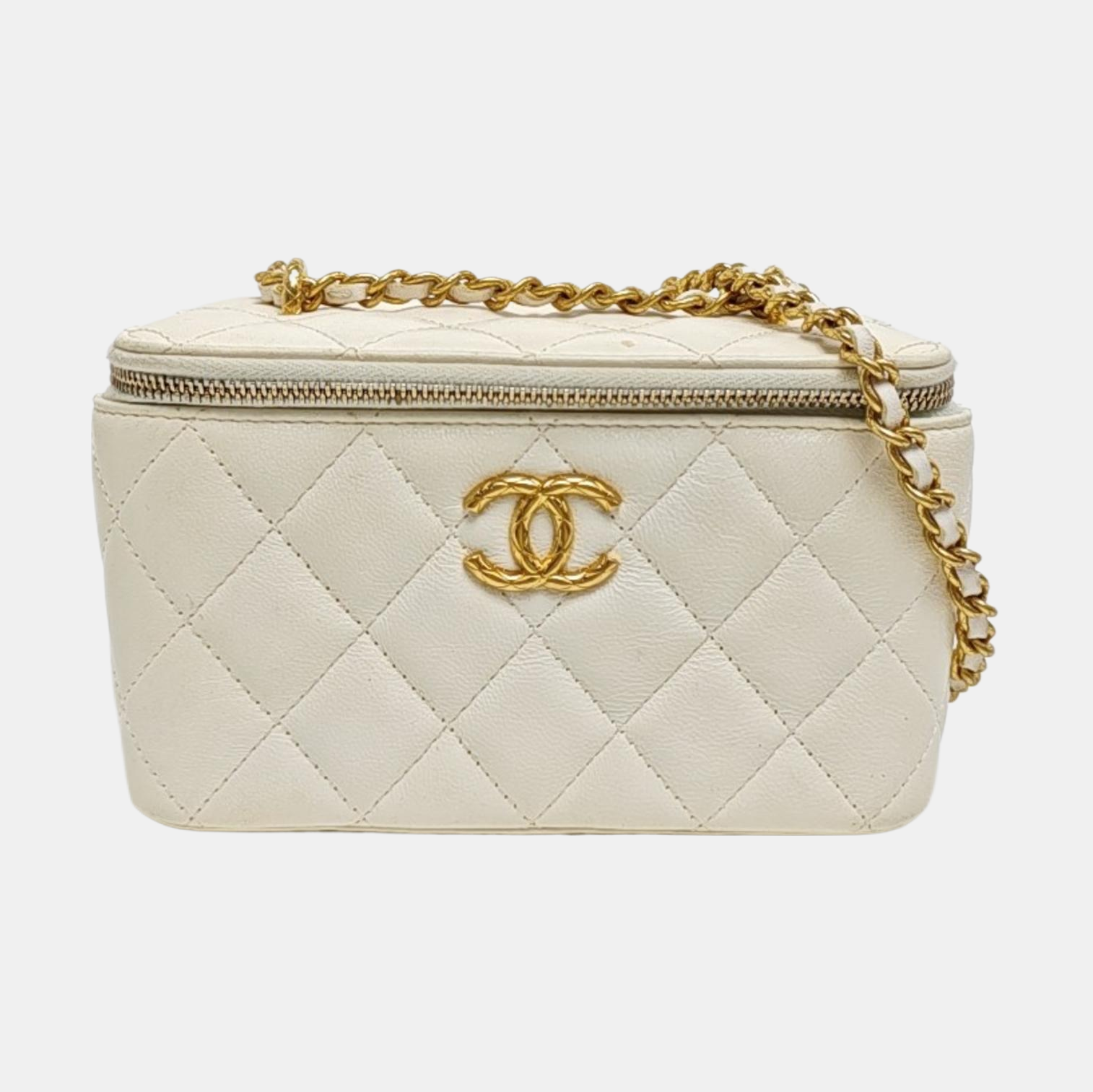 VANITY CASE Small Quilted Lambskin White