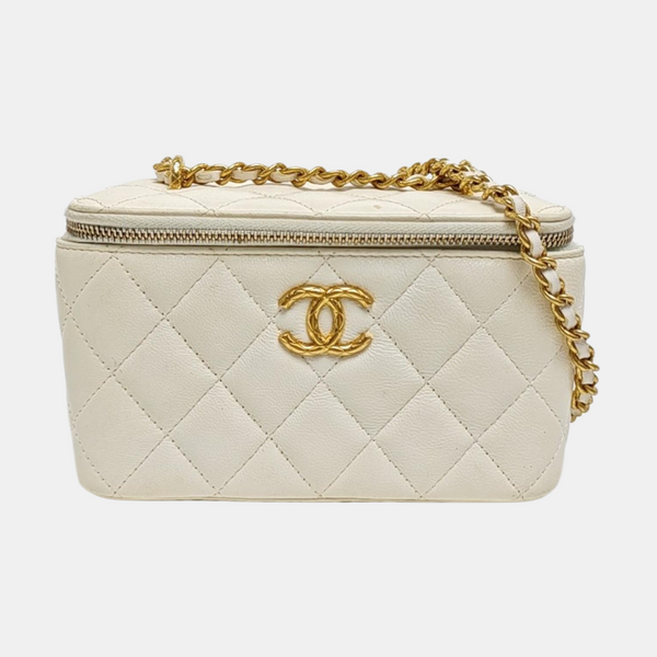 VANITY CASE Small Quilted Lambskin White