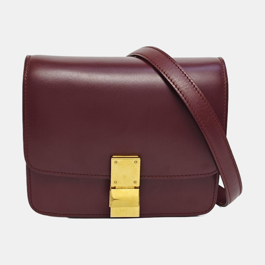 Authenticated pre-owned  CLASSIC BOX Mini Calfskin Burgundy - Shoulder Bag at Looply