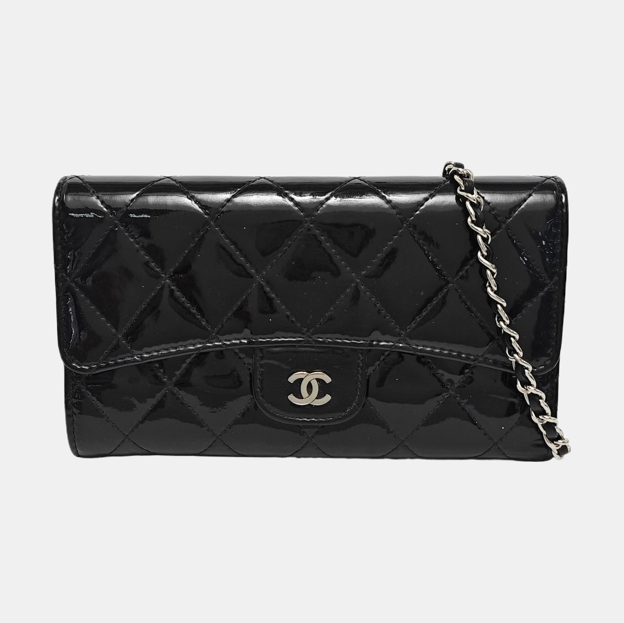 CLASSIC FLAP Mini Quilted Patent Leather Black Wallet