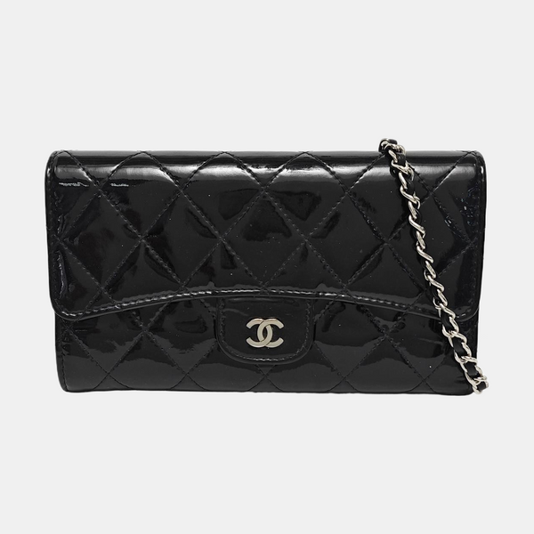 CLASSIC FLAP Mini Quilted Patent Leather Black Wallet