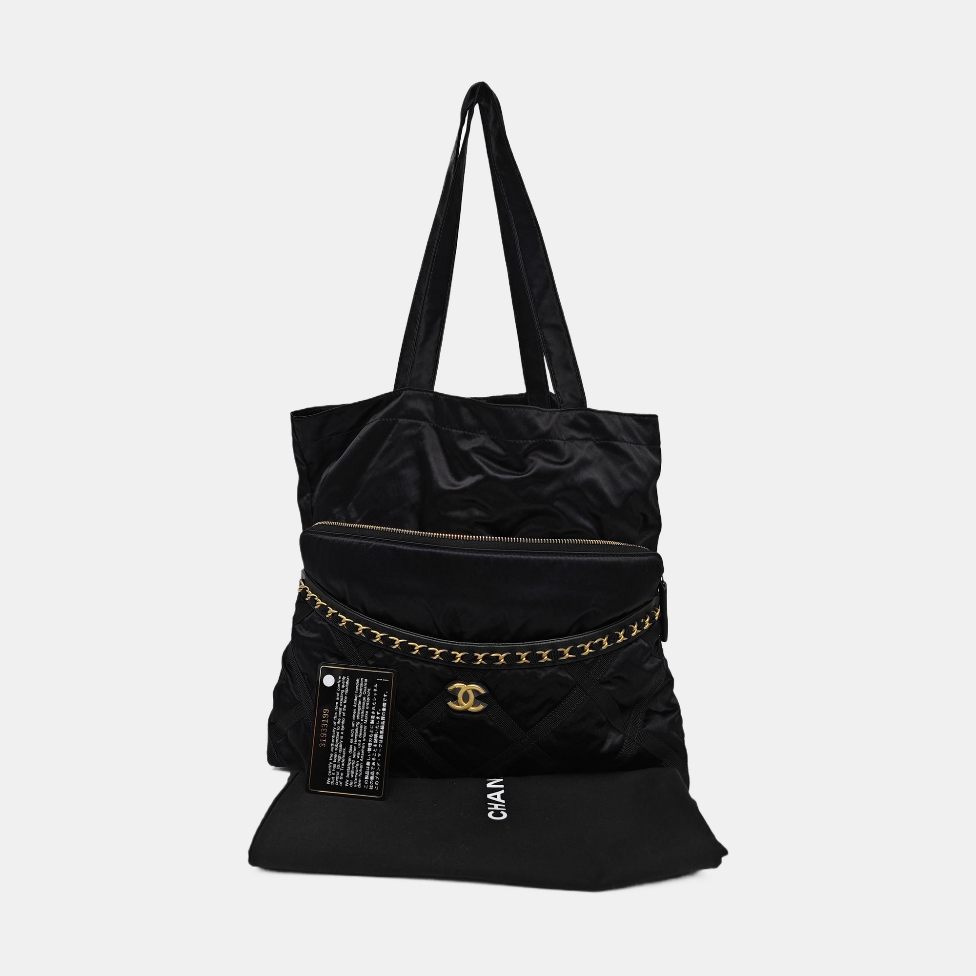 Quilted Fabric Top Handle Bag Black