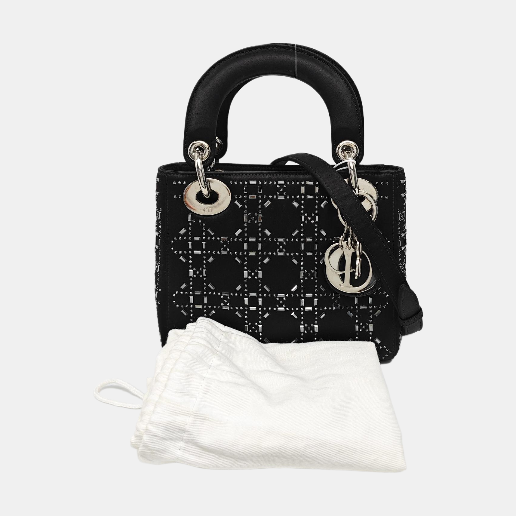 Authenticated pre-owned  Lady Dior Mini Silk Satin Black - Tote Bag at Looply
