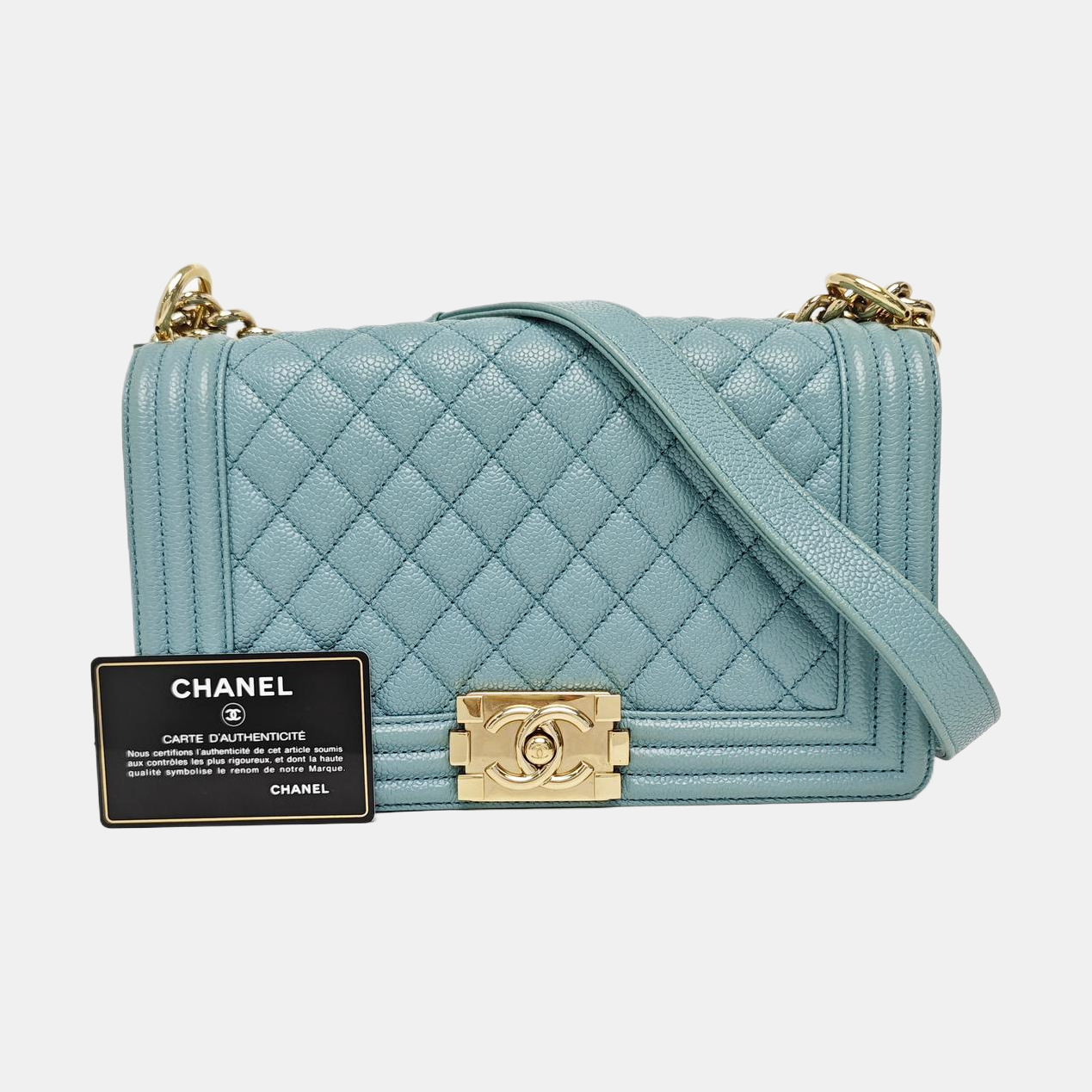 BOY CHANEL Medium Quilted Grained Calfskin Blue