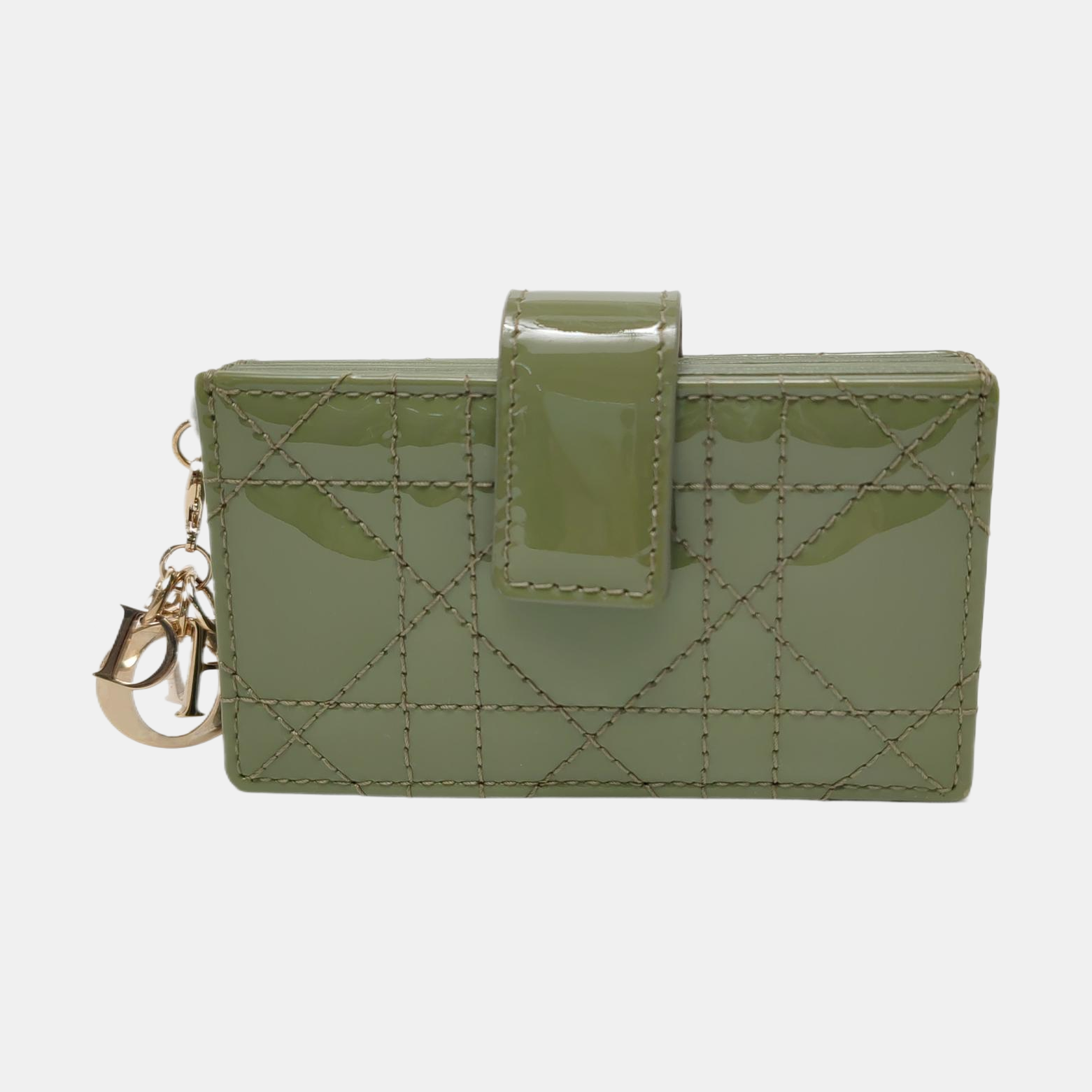 Lady Dior Super Mini Quilted Patent Leather Green Card Holder