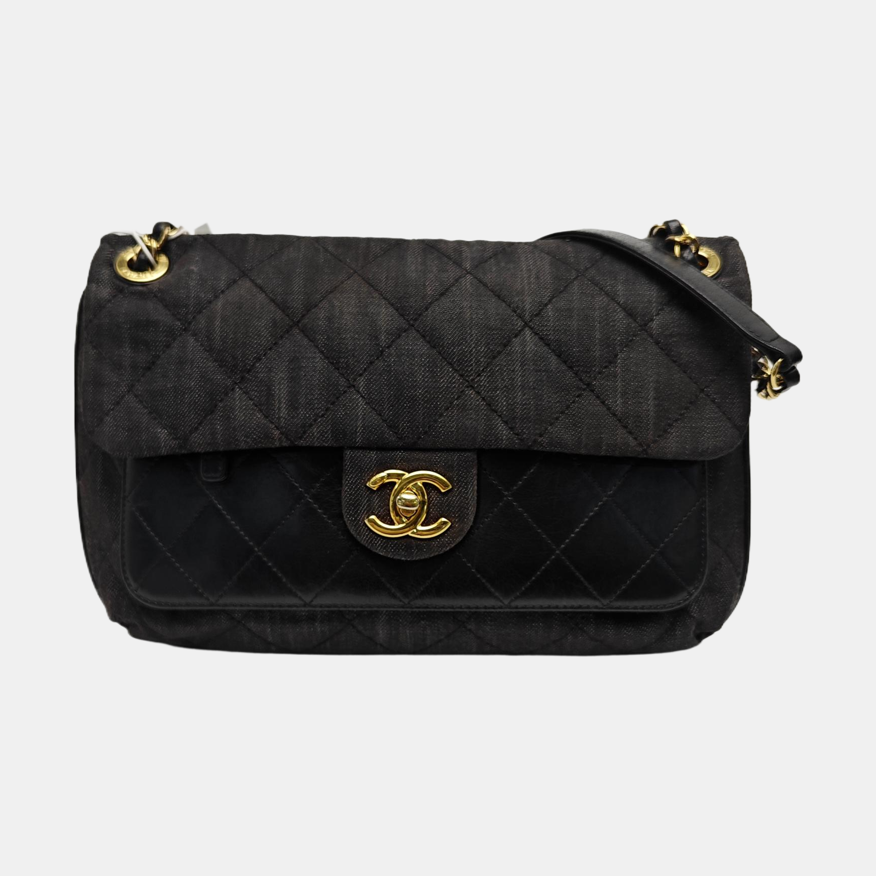 Quilted Canvas Shoulder Bag Black
