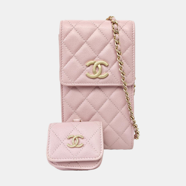 Quilted Grained Calfskin Shoulder Bag Pink